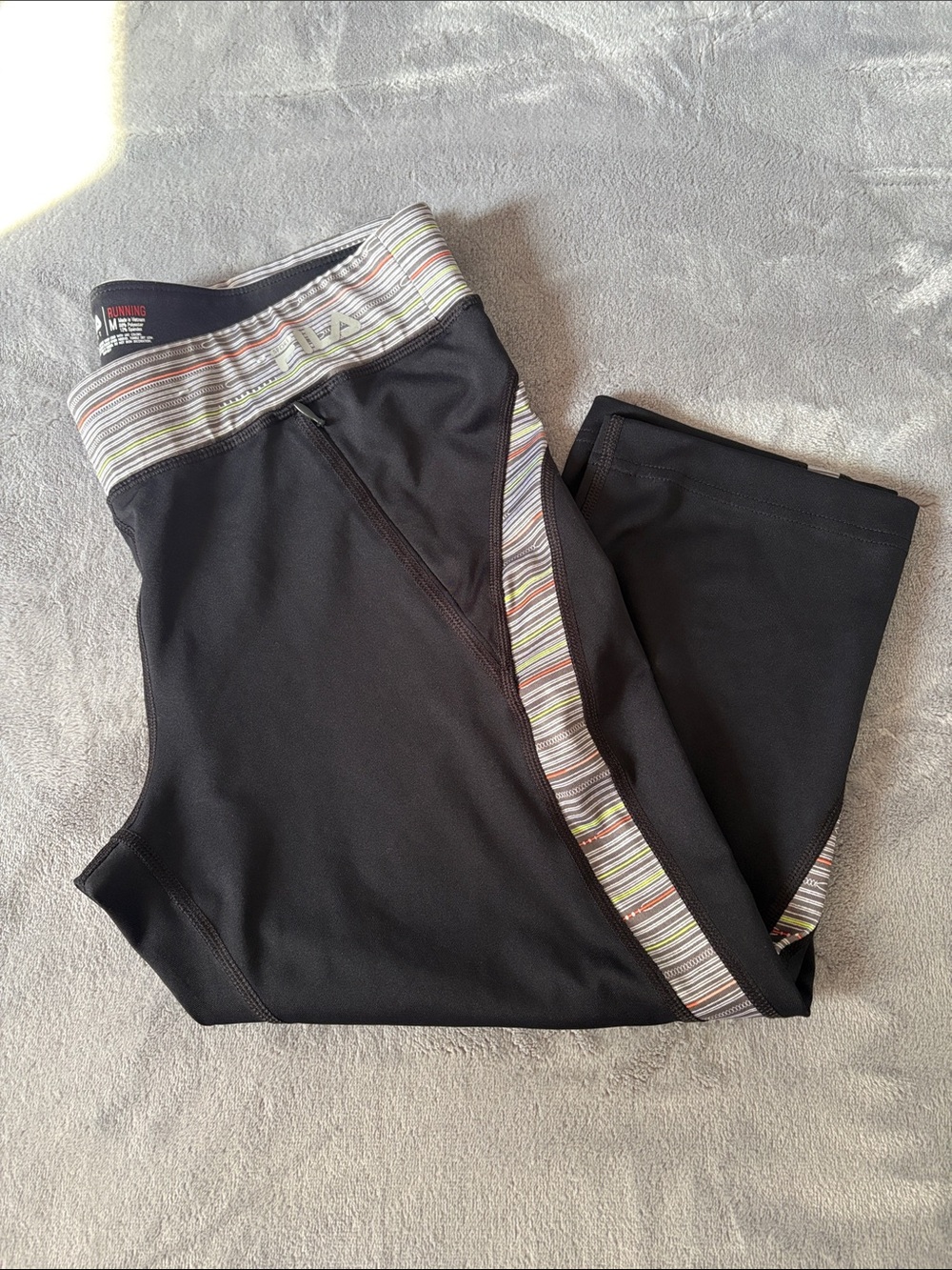 Fila Black Capris with Multicolor Striped Waistband